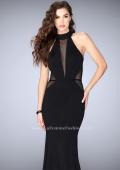 Picture of: Long Jersey Prom Dress with Fishnet Detailing in Black, Style: 24261, Main Picture