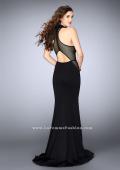 Picture of: Long Jersey Prom Dress with Fishnet Detailing in Black, Style: 24261, Back Picture