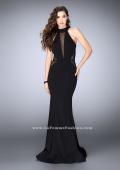 Picture of: Long Jersey Prom Dress with Fishnet Detailing in Black, Style: 24261, Detail Picture 1