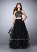 Picture of: Long Two Piece A-line Dress with Tiered Tulle Skirt in Black, Style: 24268, Detail Picture 1