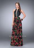 Picture of: Floral A-line Dress with Vegan Leather Top and Pockets in Print, Style: 24273, Main Picture