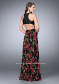 Picture of: Floral A-line Dress with Vegan Leather Top and Pockets in Print, Style: 24273, Back Picture