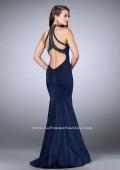 Picture of: High Neck Jersey Dress with a Cut Out Beaded Back in Blue, Style: 24277, Back Picture