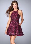 Picture of: Short Rose Print Dress with Pockets and Flared Skirt in Pink, Style: 24283, Main Picture