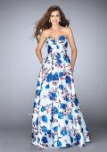 Picture of: Floral A-line Mikado Dress with a Deep V Neckline in Print, Style: 24286, Main Picture