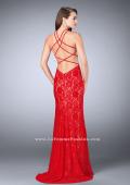 Picture of: Lace Prom Dress with Strappy Back and Side Slit in Red, Style: 24293, Back Picture