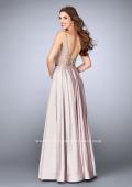 Picture of: Satin A-line Dress with Beaded Top and Deep V Neckline in Nude, Style: 24305, Back Picture