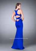Picture of: Strappy Neoprene Dress with High Neck and Side Slit in Blue, Style: 24312, Back Picture