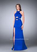 Picture of: Strappy Neoprene Dress with High Neck and Side Slit in Blue, Style: 24312, Detail Picture 1