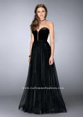 Picture of: Strapless A-line Dress with Polka Dot Sparkly Tulle Skirt in Black, Style: 24336, Main Picture