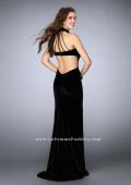 Picture of: Long Velvet Dress with Side Cut Outs and Strappy Back in Black, Style: 24349, Back Picture