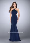 Picture of: High Neck Dress with Beaded Neckline and Strappy Back in Blue, Style: 24352, Detail Picture 1
