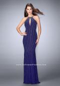 Picture of: Beaded Prom Dress with a High Neck and Strappy Back in Blue, Style: 24358, Detail Picture 2