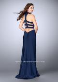 Picture of: Long Jersey Dress with High Neckline and Strappy Back in Blue, Style: 24376, Detail Picture 3