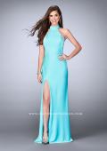 Picture of: Long Jersey Dress with High Neckline and Strappy Back in Blue, Style: 24376, Detail Picture 5