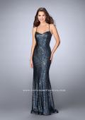 Picture of: Fitted Sequin Prom Dress with an Open Strappy Back in Blue, Style: 24378, Main Picture