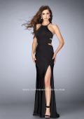 Picture of: Long Jersey Prom Dress with Cut Outs and Strappy Back in Black, Style: 24380, Detail Picture 5