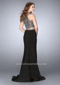Picture of: Two Piece Prom Dress with Metallic Lace Top and Belt in Black, Style: 24403, Back Picture