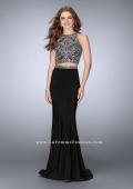 Picture of: Two Piece Prom Dress with Metallic Lace Top and Belt in Black, Style: 24403, Detail Picture 1