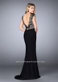 Picture of: Long Cap Sleeved Prom Dress with Front Slit in Black, Style: 24406, Back Picture