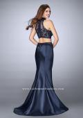 Picture of: Two Piece Mermaid Dress with Sheer Lace Top and Belt in Blue, Style: 24408, Back Picture