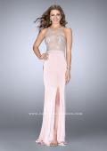 Picture of: Long Prom Dress with Sheer Beading and Leg Slit in Pink, Style: 24409, Detail Picture 1