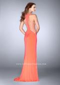 Picture of: Fitted Prom Dress with Strappy Sides and High Neckline in Orange, Style: 24432, Back Picture