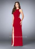 Picture of: Fitted Prom Dress with Strappy Sides and High Neckline in Red, Style: 24432, Detail Picture 4