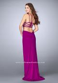 Picture of: High Neck Prom Dress with Strappy Back and Side Slit in Pink, Style: 24443, Detail Picture 1