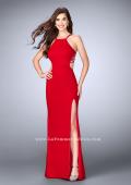 Picture of: High Neck Prom Dress with Strappy Back and Side Slit in Red, Style: 24443, Detail Picture 7