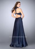 Picture of: Satin A-line Dress with Mandarin Collar and Pockets in Blue, Style: 24447, Back Picture