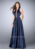 Picture of: Satin A-line Dress with Mandarin Collar and Pockets in Blue, Style: 24447, Detail Picture 1