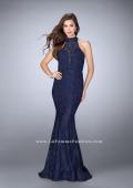 Picture of: High Neck Lace Mermaid Prom Dress with Open Back in Blue, Style: 24451, Detail Picture 1