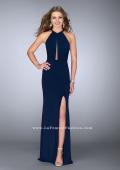 Picture of: Long Jersey Prom Gown with Sheer Strappy Back in Blue, Style: 24483, Main Picture