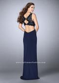 Picture of: Jersey Prom Dress with Lace Top and Cut Out Open Back in Blue, Style: 24484, Back Picture