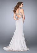 Picture of: Beaded Jersey Prom Dress with Sheer Back Straps in Silver, Style: 24485, Back Picture