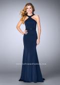 Picture of: Beaded Jersey Prom Dress with Sheer Back Straps in Blue, Style: 24485, Detail Picture 2