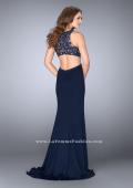 Picture of: Jersey Prom Dress with Embroidered Lace Top in Blue, Style: 24486, Back Picture