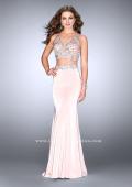 Picture of: Jersey Two Piece Prom Dress with Beaded Top and Belt in Pink, Style: 24487, Detail Picture 1