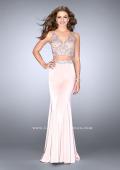 Picture of: Jersey Two Piece Prom Dress with Beaded Top and Belt in Pink, Style: 24487, Detail Picture 2