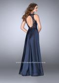 Picture of: Long Cape Prom Dress with Lace Top and V Neckline in Blue, Style: 24492, Back Picture