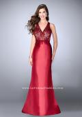 Picture of: Long Cape Prom Dress with Lace Top and V Neckline in Red, Style: 24492, Detail Picture 1