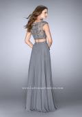 Picture of: A-line Prom Dress with Beaded Top and Cap Sleeves in Silver, Style: 24493, Back Picture