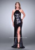 Picture of: Fitted Sequin Dress with a Strappy Back and Slit in Blue, Style: 24497, Detail Picture 2