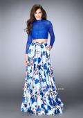 Picture of: Floral Two Piece Prom Dress with Long Sleeve Lace Top in Blue, Style: 24507, Main Picture