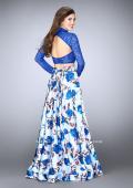 Picture of: Floral Two Piece Prom Dress with Long Sleeve Lace Top in Blue, Style: 24507, Back Picture