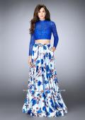 Picture of: Floral Two Piece Prom Dress with Long Sleeve Lace Top in Blue, Style: 24507, Detail Picture 1