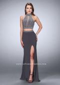 Picture of: Two Piece Jersey Dress with Beaded Top and Train in Silver, Style: 24521, Main Picture