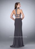 Picture of: Two Piece Jersey Dress with Beaded Top and Train in Silver, Style: 24521, Back Picture