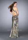 Picture of: High Neck Sequin Dress with a Keyhole and Open Back in Gold, Style: 24527, Back Picture